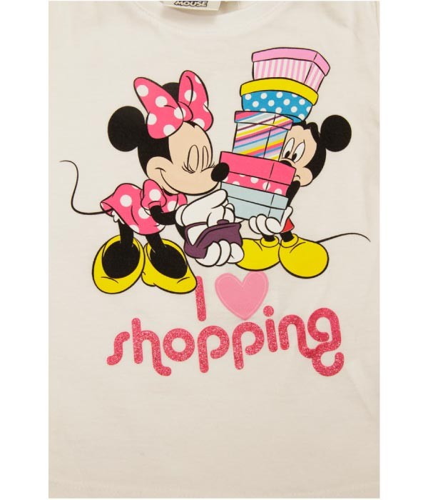 detaliu model tricou model Minnie pentru fetite cu varste de 3 ani -8 ani, marca Disney